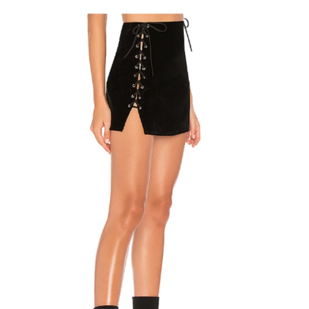 Luna Velvet Lace Up Mini Skirt - Picture 1 of 4